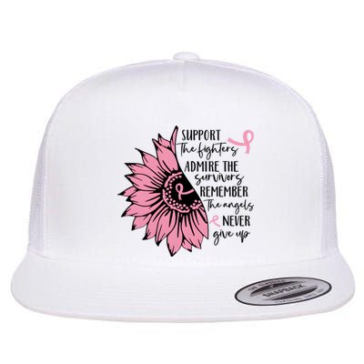 Breast Cancer Sunflower Pink Ribbon Supporter Cancer Fighter Flat Bill Trucker Hat