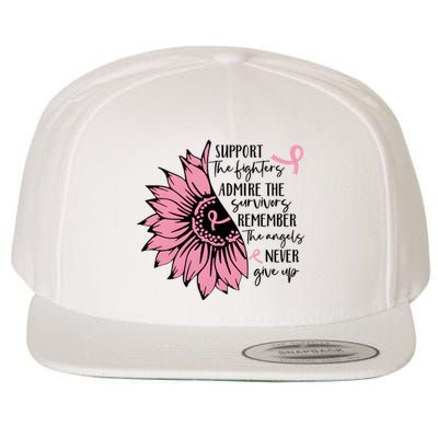 Breast Cancer Sunflower Pink Ribbon Supporter Cancer Fighter Wool Snapback Cap