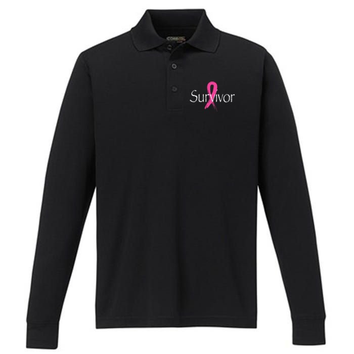 Breast Cancer Survivor Pink Ribbon Awareness Month Performance Long Sleeve Polo