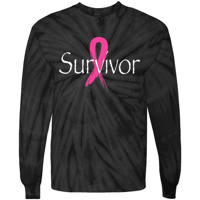 Breast Cancer Survivor Pink Ribbon Awareness Month Tie-Dye Long Sleeve Shirt