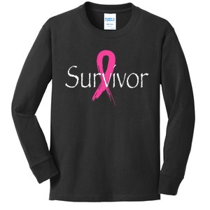 Breast Cancer Survivor Pink Ribbon Awareness Month Kids Long Sleeve Shirt