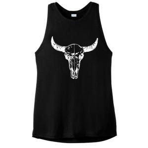 Boho Cow Skull Wild West Western Ladies PosiCharge Tri-Blend Wicking Tank