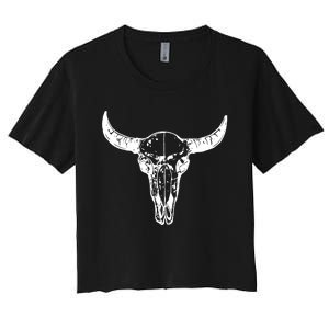 Boho Cow Skull Wild West Western Women's Crop Top Tee