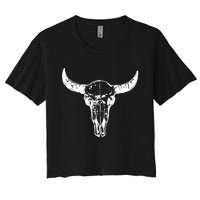 Boho Cow Skull Wild West Western Women's Crop Top Tee