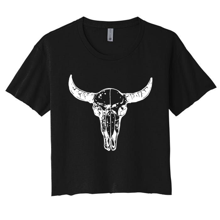 Boho Cow Skull Wild West Western Women's Crop Top Tee