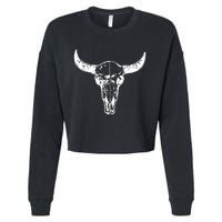 Boho Cow Skull Wild West Western Cropped Pullover Crew