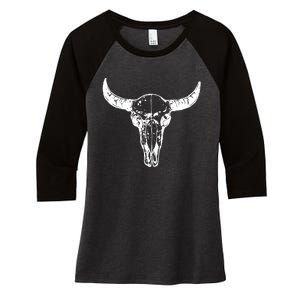 Boho Cow Skull Wild West Western Women's Tri-Blend 3/4-Sleeve Raglan Shirt