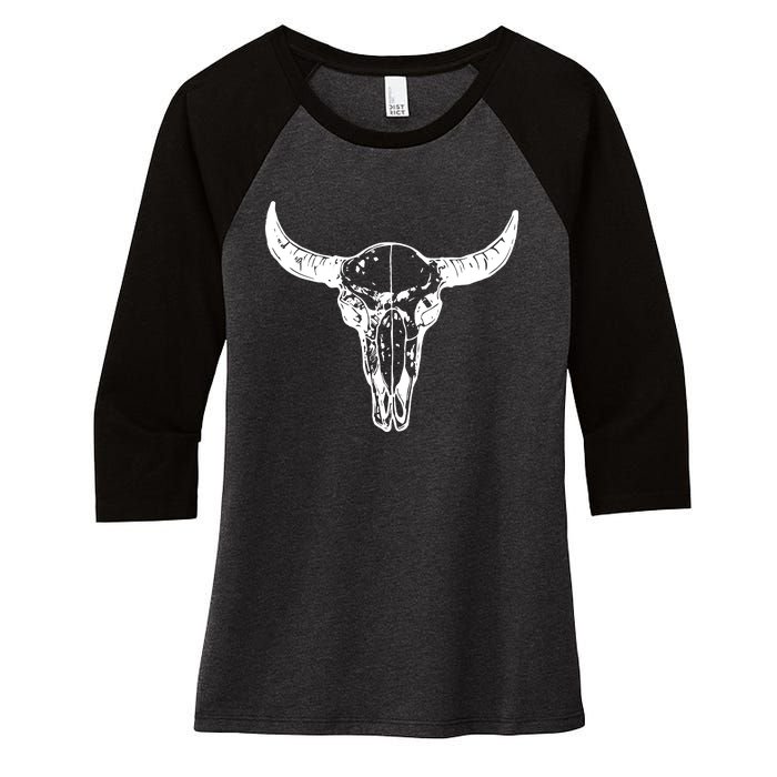 Boho Cow Skull Wild West Western Women's Tri-Blend 3/4-Sleeve Raglan Shirt