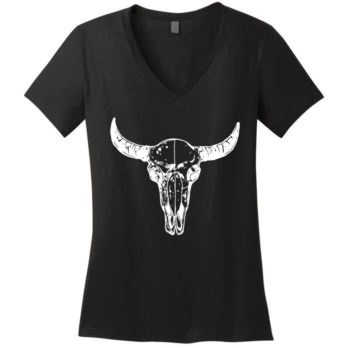 Boho Cow Skull Wild West Western Women's V-Neck T-Shirt