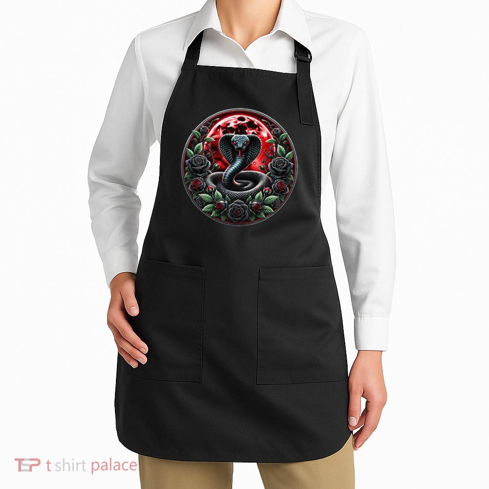Black Cobra Snake Goth Roses and Red Moon Apron