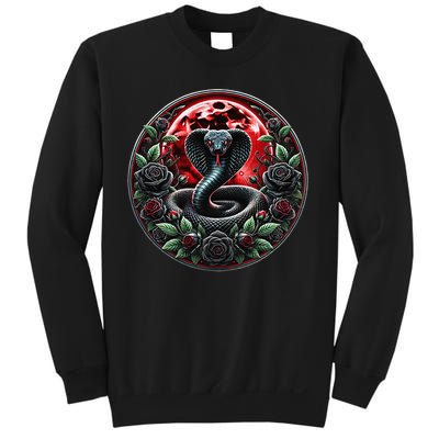 Black Cobra Snake Goth Roses and Red Moon Sweatshirt