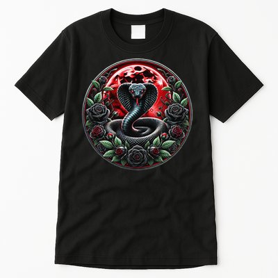 Black Cobra Snake Goth Roses and Red Moon Tall T-Shirt