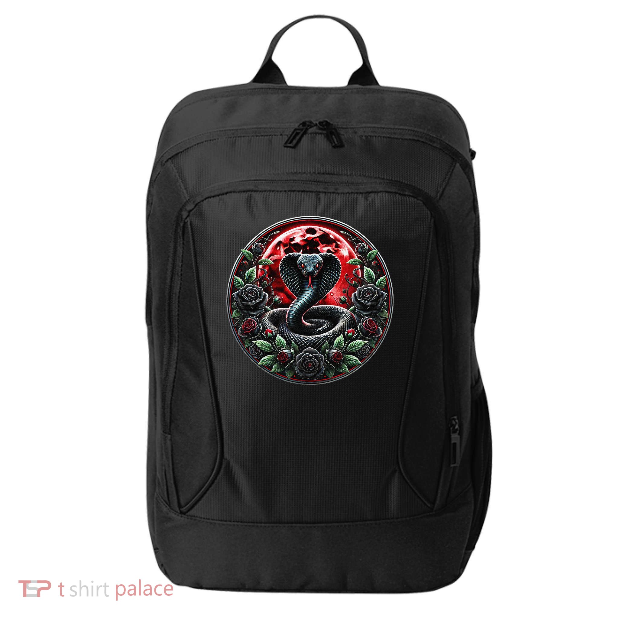Black Cobra Snake Goth Roses and Red Moon City Backpack