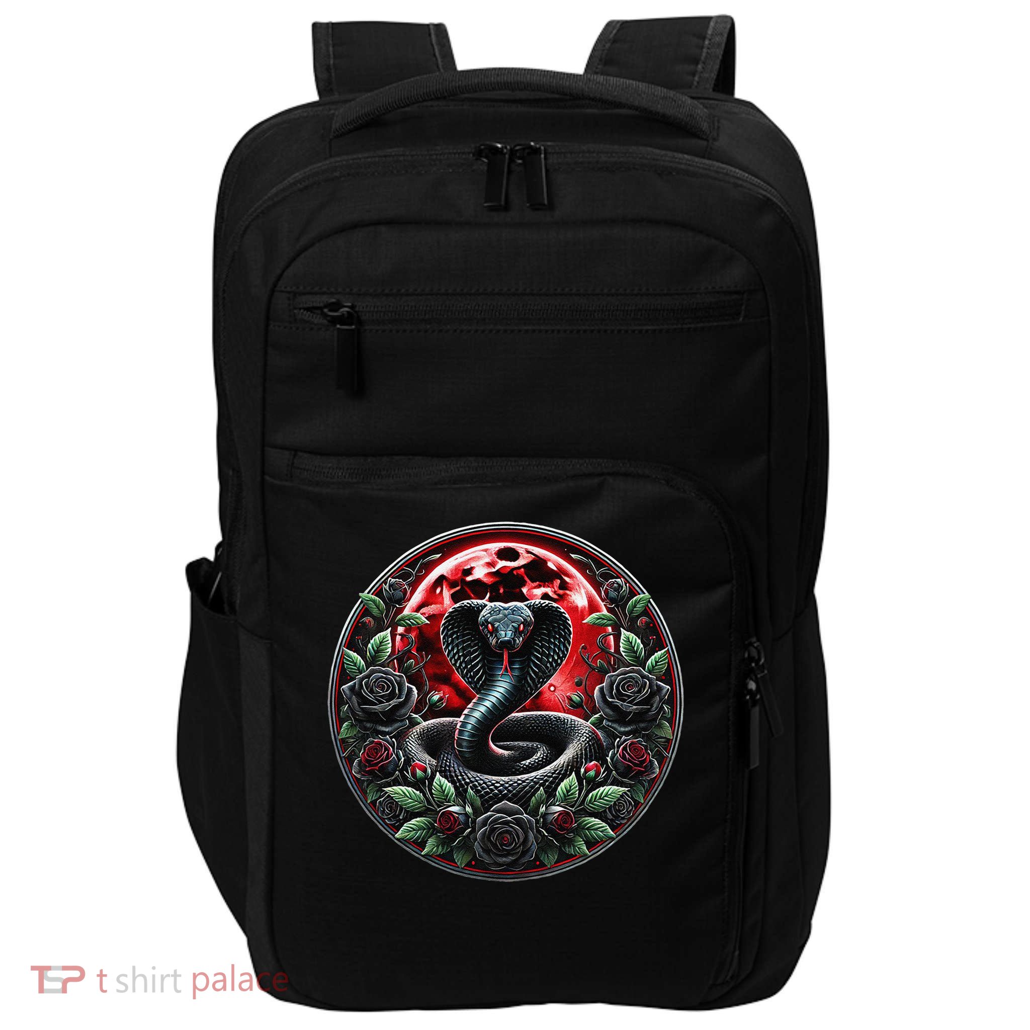 Black Cobra Snake Goth Roses and Red Moon Impact Tech Backpack
