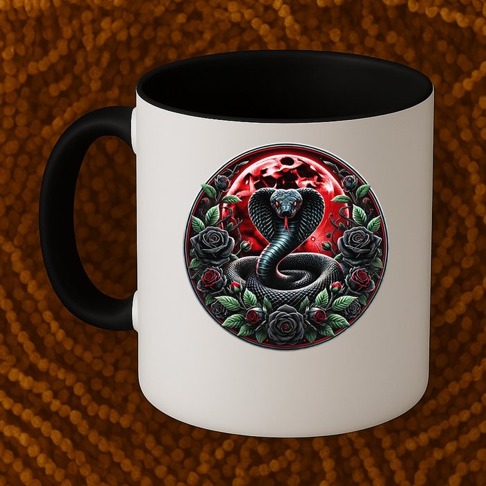 Black Cobra Snake Goth Roses and Red Moon Mug