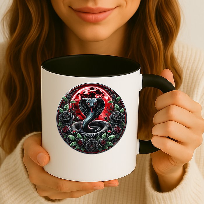 Black Cobra Snake Goth Roses and Red Moon Mug