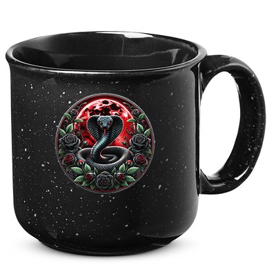 Black Cobra Snake Goth Roses and Red Moon 15oz Campfire Ceramic Mug