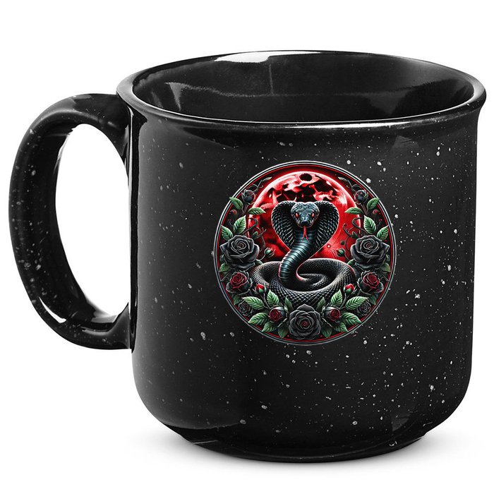 Black Cobra Snake Goth Roses and Red Moon 15oz Campfire Ceramic Mug
