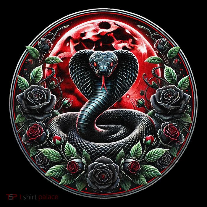 Black Cobra Snake Goth Roses and Red Moon Flatbill Hat