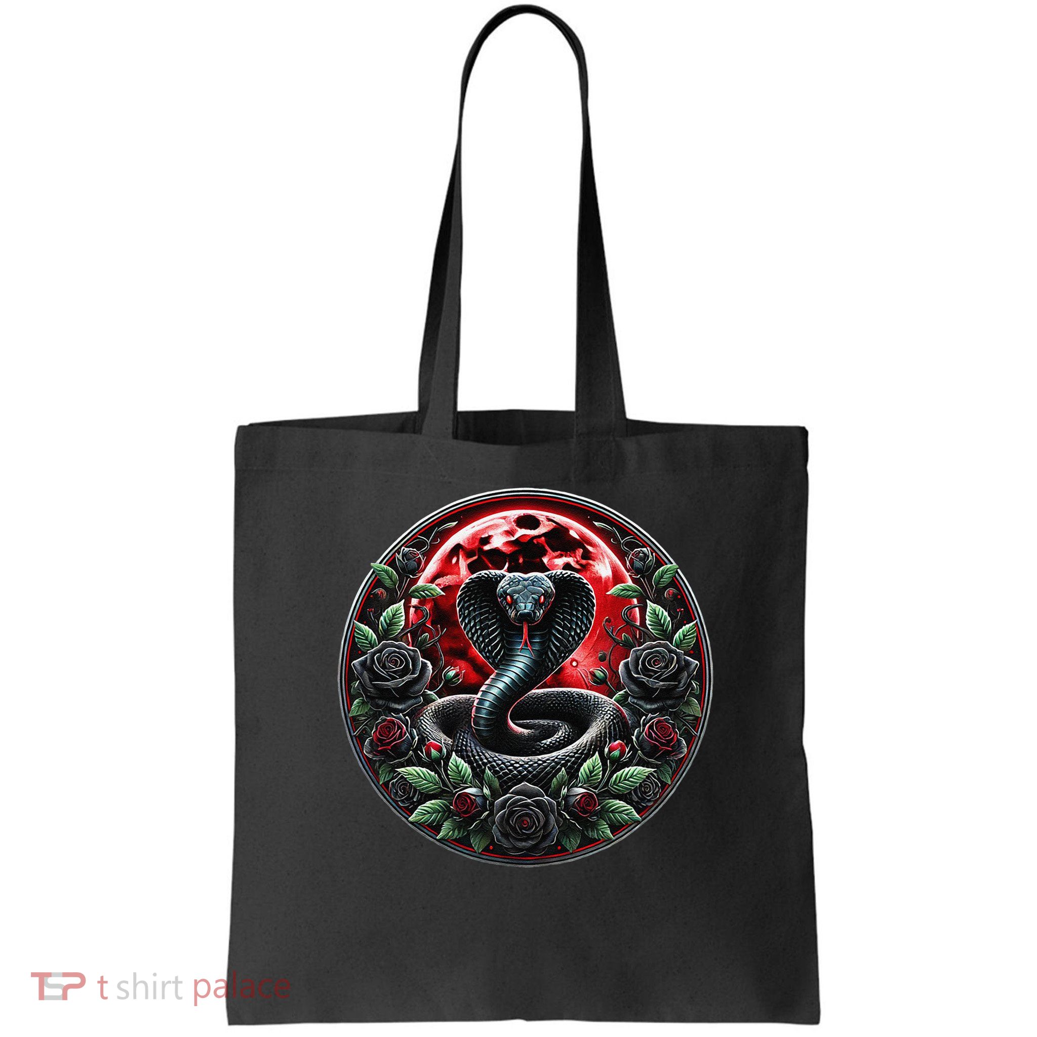 Black Cobra Snake Goth Roses and Red Moon Bag