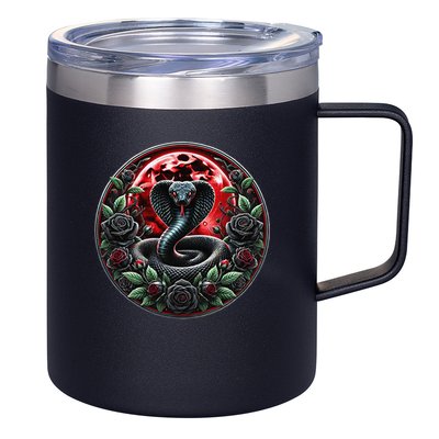 Black Cobra Snake Goth Roses and Red Moon 12oz Stainless Steel Coffee Mug