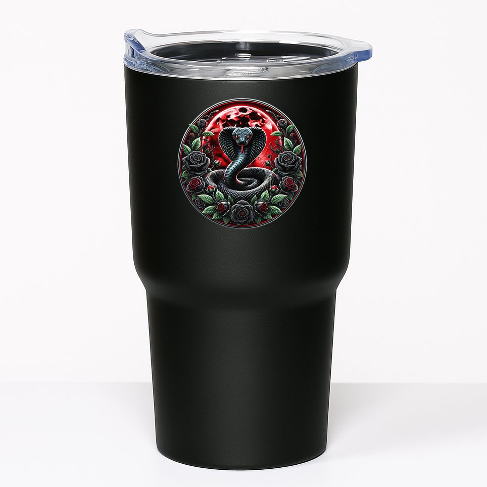 Black Cobra Snake Goth Roses and Red Moon Tumbler