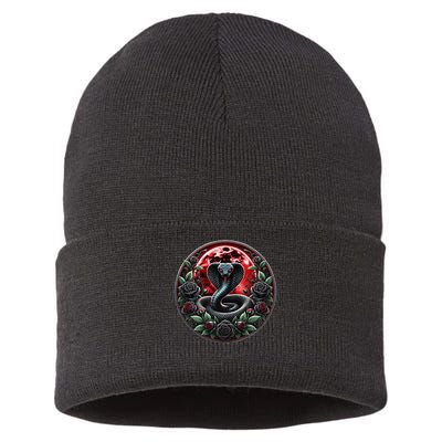Black Cobra Snake Goth Roses and Red Moon Sustainable Knit Beanie