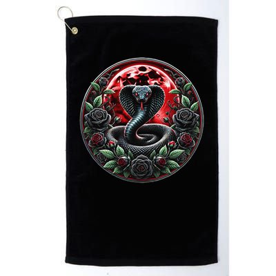 Black Cobra Snake Goth Roses and Red Moon Golf Towel