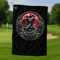 Black Cobra Snake Goth Roses and Red Moon Golf Towel