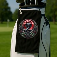 Black Cobra Snake Goth Roses and Red Moon Golf Towel