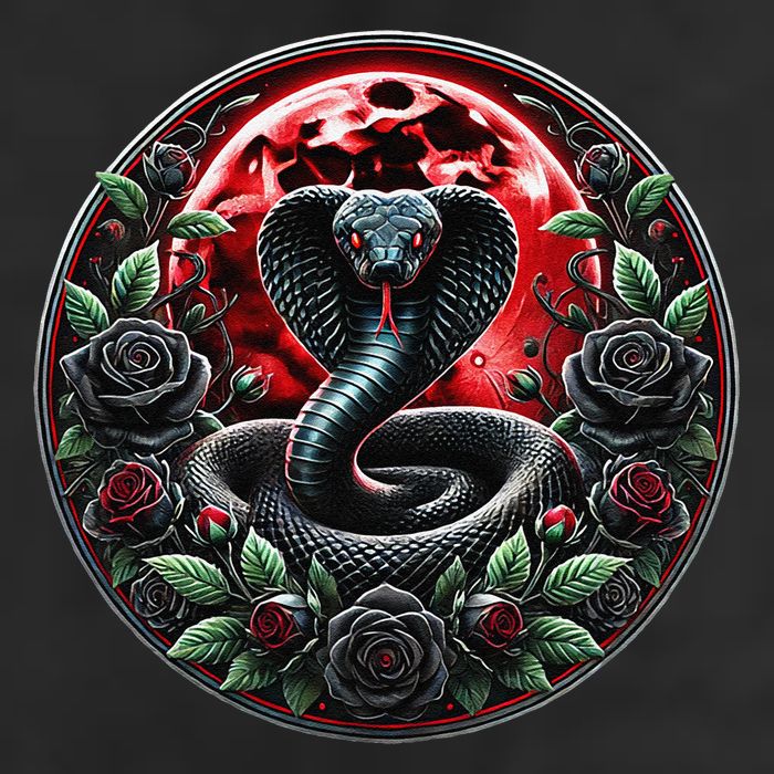 Black Cobra Snake Goth Roses and Red Moon Golf Towel