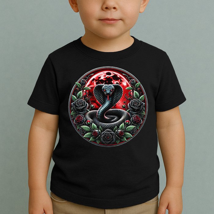 Black Cobra Snake Goth Roses and Red Moon Toddler T-Shirt