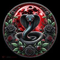 Black Cobra Snake Goth Roses and Red Moon Cropped Pullover Crew