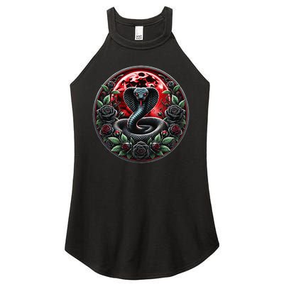 Black Cobra Snake Goth Roses and Red Moon Women's Perfect Tri Rocker Tank