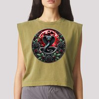 Black Cobra Snake Goth Roses and Red Moon Garment-Dyed Women's Muscle Tee