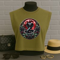 Black Cobra Snake Goth Roses and Red Moon Garment-Dyed Women's Muscle Tee