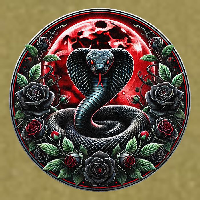 Black Cobra Snake Goth Roses and Red Moon Garment-Dyed Women's Muscle Tee
