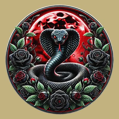 Black Cobra Snake Goth Roses and Red Moon T-Shirt