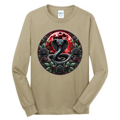 Black Cobra Snake Goth Roses and Red Moon Tall Long Sleeve T-Shirt