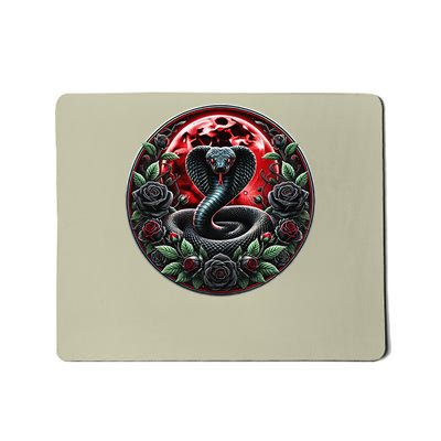 Black Cobra Snake Goth Roses and Red Moon Mousepad