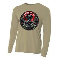 Black Cobra Snake Goth Roses and Red Moon Cooling Performance Long Sleeve Crew