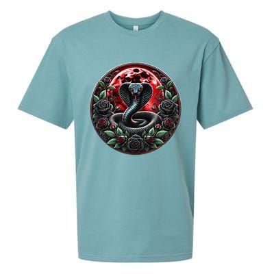 Black Cobra Snake Goth Roses and Red Moon Sueded Cloud Jersey T-Shirt