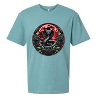 Black Cobra Snake Goth Roses and Red Moon Sueded Cloud Jersey T-Shirt