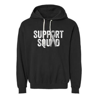 Brain Cancer Support Squad Friend Family Support Ribbon Garment-Dyed Fleece Hoodie