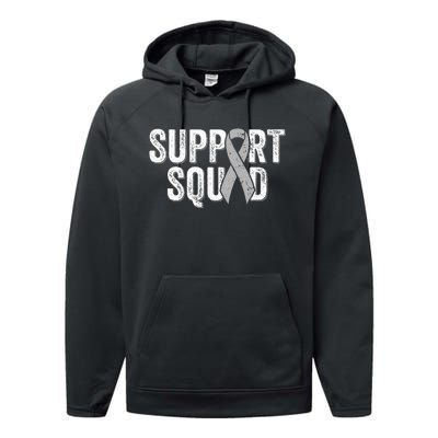 Brain Cancer Support Squad Friend Family Support Ribbon Performance Fleece Hoodie