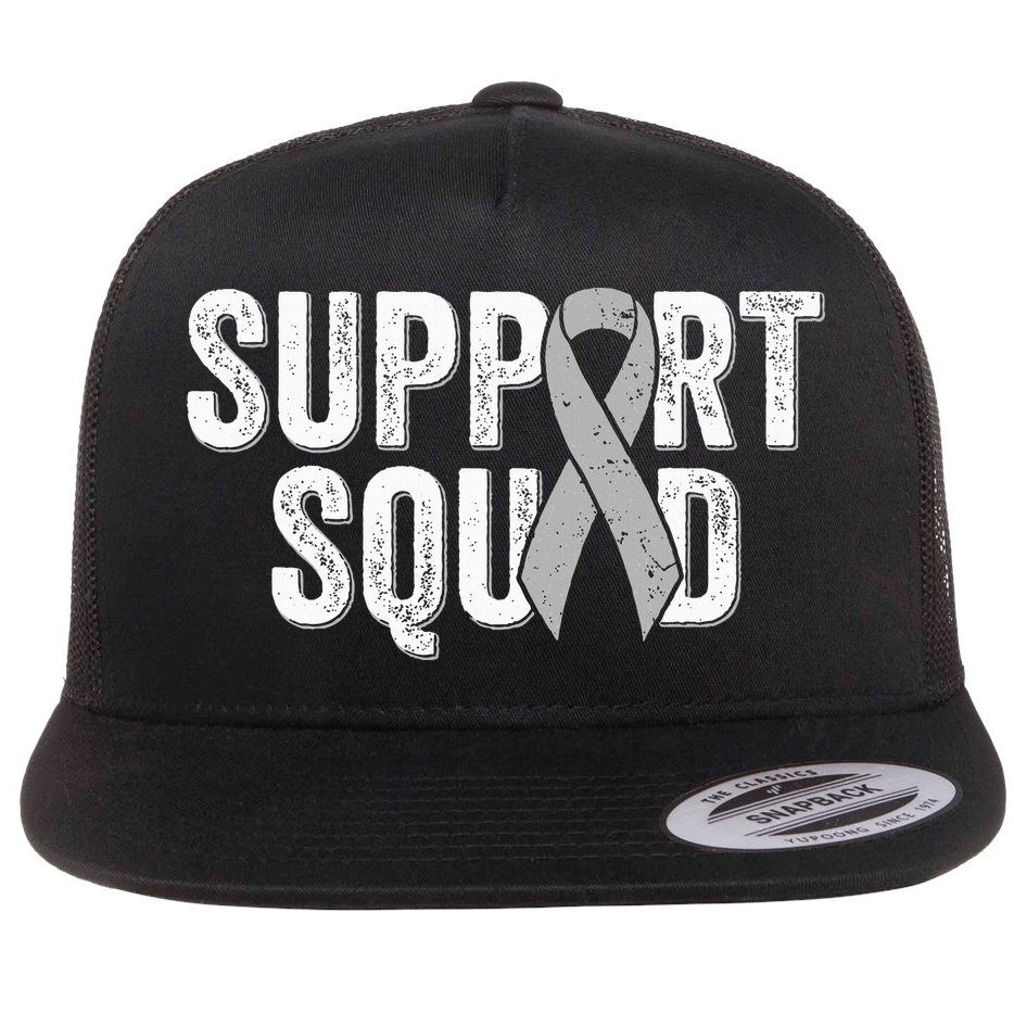Brain Cancer Support Squad Friend Family Support Ribbon Flat Bill Trucker Hat