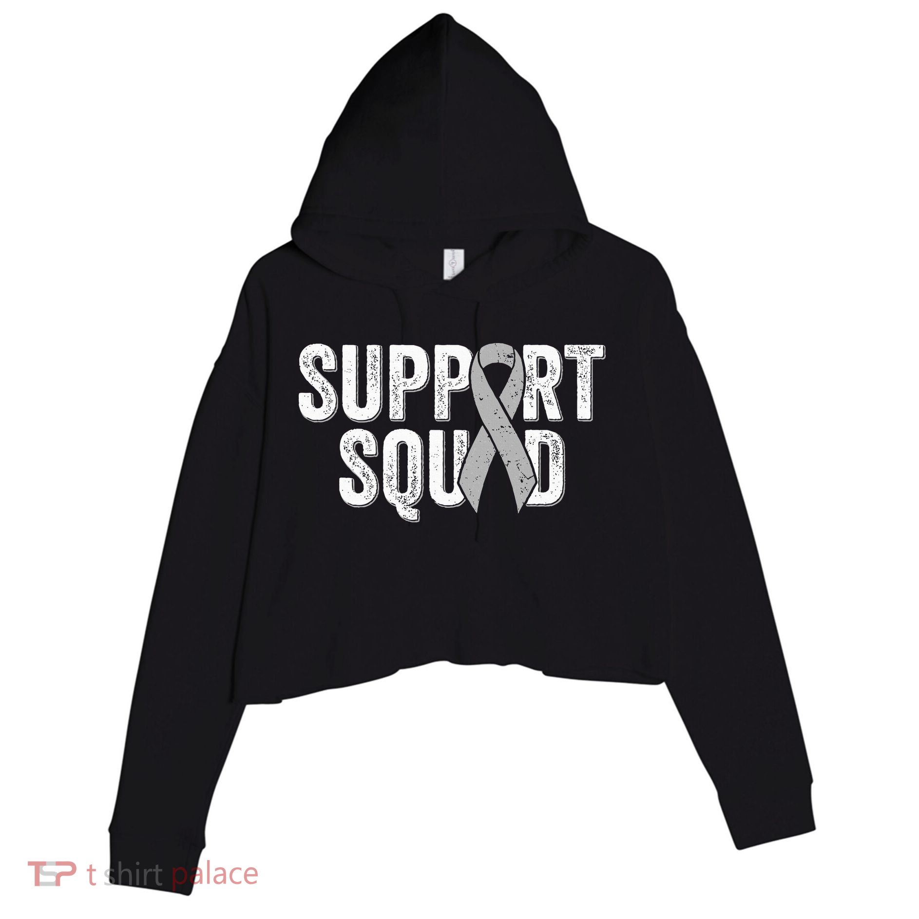 Brain Cancer Support Squad Friend Family Support Ribbon Crop Fleece Hoodie