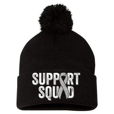 Brain Cancer Support Squad Friend Family Support Ribbon Pom Pom 12in Knit Beanie