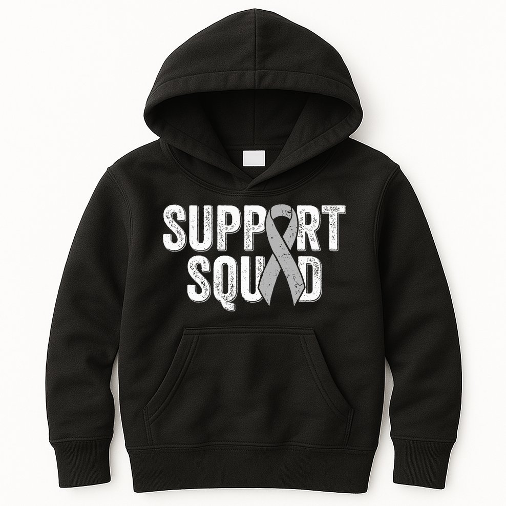 Brain Cancer Support Squad Friend Family Support Ribbon Kids Hoodie