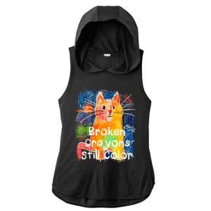 Broken Crayons Still Color Cat Teacher Ladies PosiCharge Tri-Blend Wicking Draft Hoodie Tank